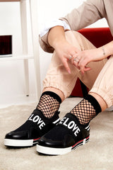 Black Love Slogan Slip On Trainer - Tamra-Trainers