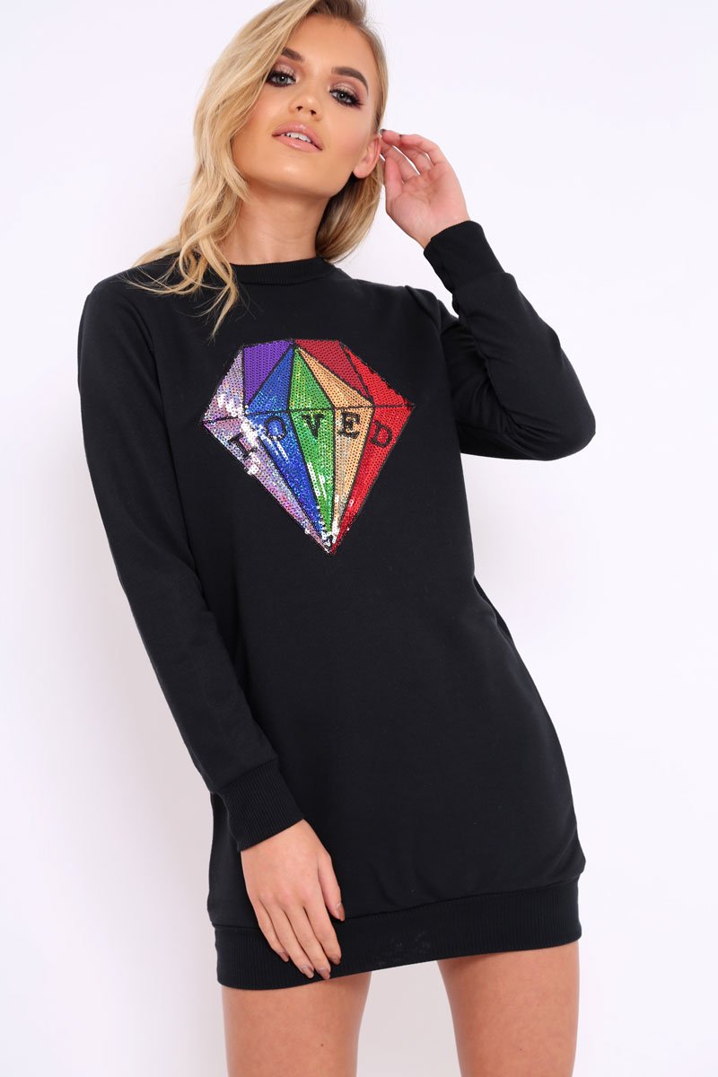 Black Loved Sequin Diamond Jumper Dress - Mary-Dresses