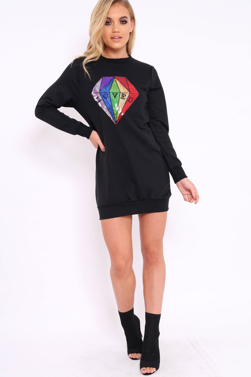Black Loved Sequin Diamond Jumper Dress - Mary-Dresses