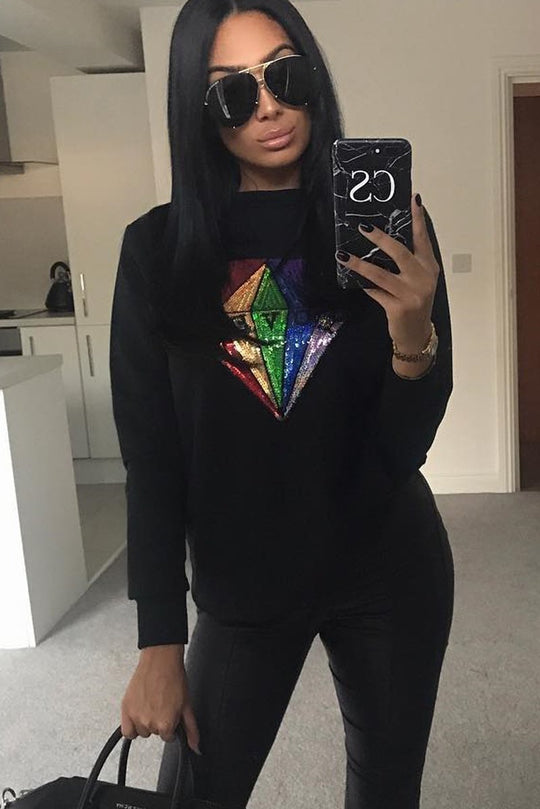 Black Loved Sequin Diamond Jumper Dress - Mary