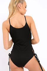Black Lucky Lace Up Bodysuit - Janessa-Bodysuits