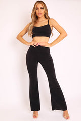Black Lurex Glitter Crop Top Flared Trouser Co-ord - Niasia-Co-ords