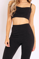 Black Lurex Glitter Crop Top Flared Trouser Co-ord - Niasia-Co-ords
