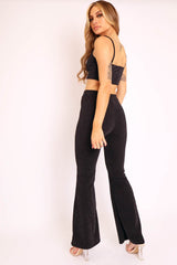 Black Lurex Glitter Crop Top Flared Trouser Co-ord - Niasia-Co-ords