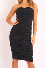 Black Lurex Glitter Extreme Ruched Slinky Midi Bodycon Dress - Kaja-Dresses