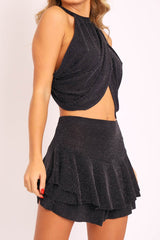 Black Lurex Glitter Halter Top and Shorts Co-ord - Ismi-Co-ords
