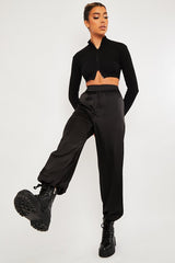 Black Luxe Satin Joggers - Ilona-Joggers