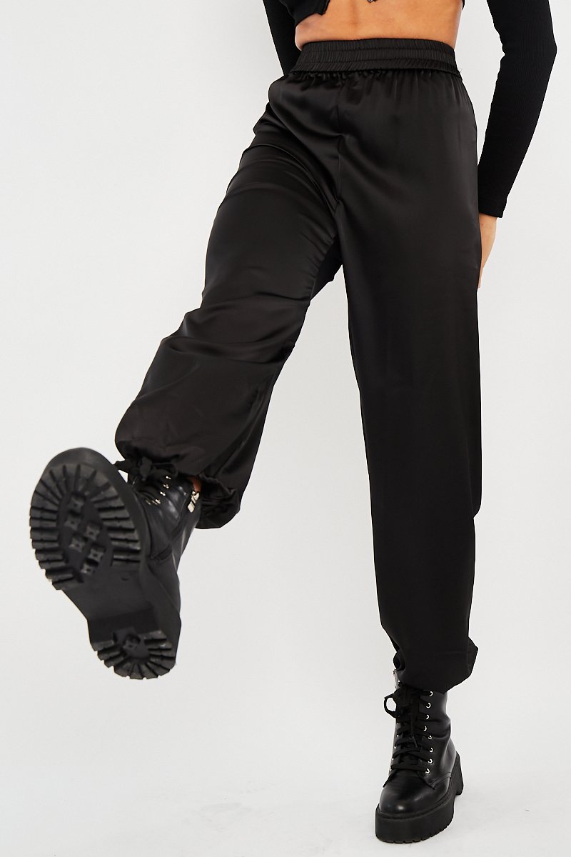 Black Luxe Satin Joggers - Ilona-Joggers