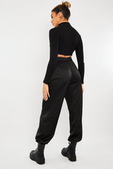 Black Luxe Satin Joggers - Ilona-Joggers
