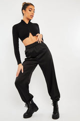 Black Luxe Satin Joggers - Ilona-Joggers