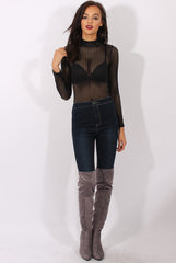 Black Mesh Airtex Long Sleeve Bodysuit - Halley-Bodysuits