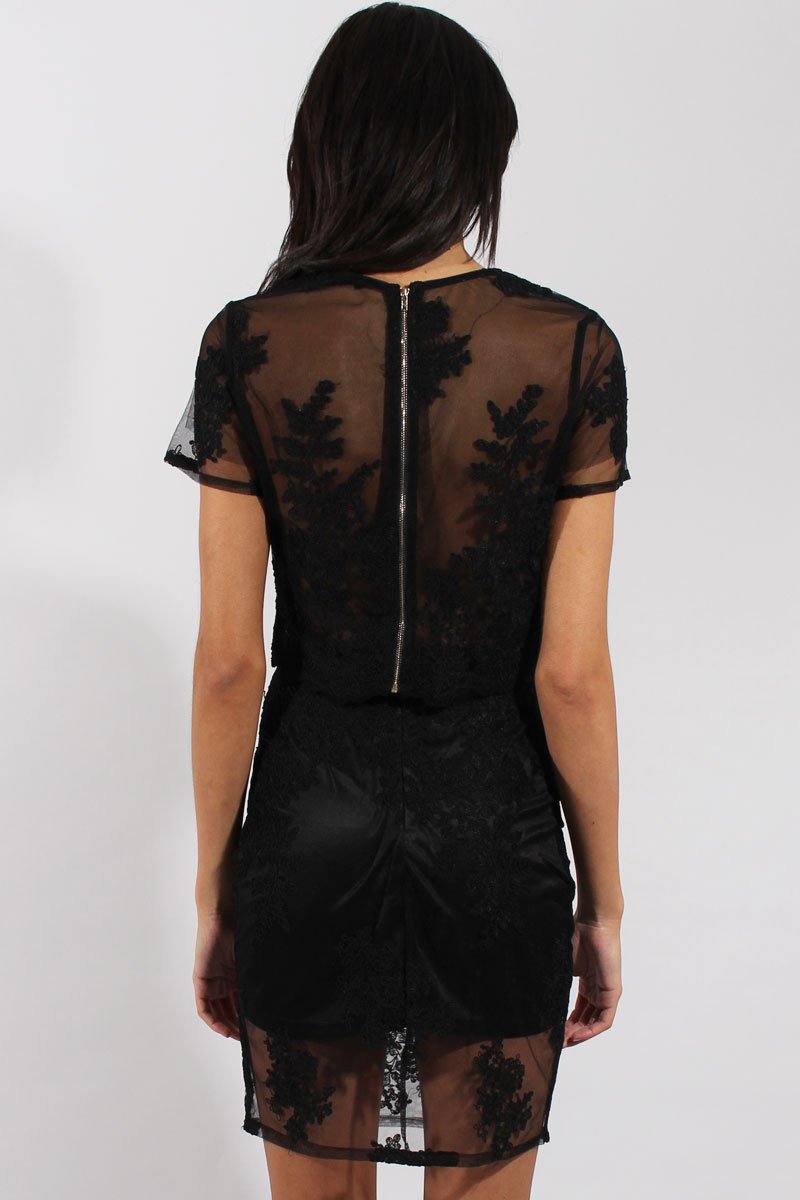 Black Mesh Applique Co-Ord - Evy-Co-ords