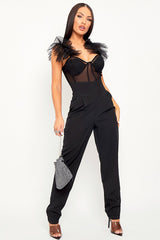 Black Mesh Corset Frill Strap Bodysuit - Valarie-Bodysuits