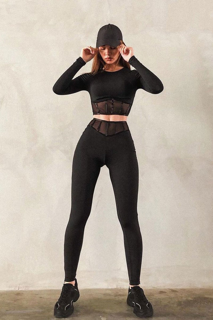 Black Corset Crop Top Joggers Co-ord - Daisy main image 0