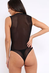 Black Mesh Crochet Bodysuit - Valerie-Bodysuits
