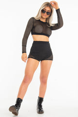 Black Mesh Crop Jumper Shorts Co-Ord - Stassie-Co-ords