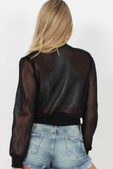 Black Mesh Cropped Bomber Jacket - Melrose-Jackets