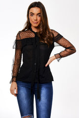 Black Mesh Dotted Blouse - Jose-Blouses