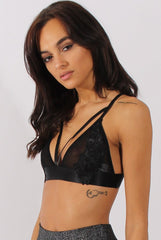 Black Mesh Double Strap Applique Bralet - Holly-Bralets