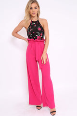 Black Mesh Embroidered Halter Neck Bodysuit - Harlo-Bodysuits