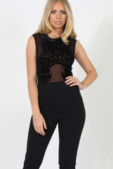 Black Mesh Flocked Jumpsuit - Keira-Jumpsuits