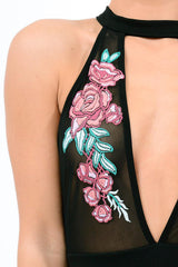 Black Mesh Floral Choker Playsuit - Dior-Playsuits