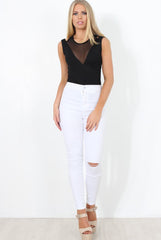 Black Mesh Front Bodysuit - Ava-Bodysuits