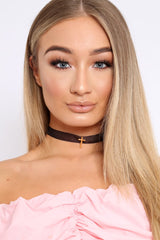 Black Mesh Gold Cross Choker- Devil-Chokers
