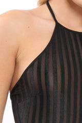Black Mesh Halter Neck Bodysuit - Ariel-Bodysuits