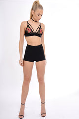 Black Mesh Harness Bralet Red Embroidery - Alina-Bralets