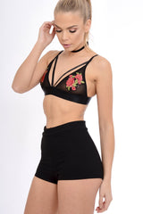 Black Mesh Harness Bralet Red Embroidery - Alina-Bralets