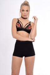 Black Mesh Harness Bralet Red Embroidery - Alina-Bralets
