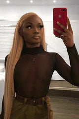 Black Mesh High Neck Long Sleeve Bodysuit - Kimora-Bodysuits