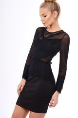Black Mesh Lace Overlay Detail Midi Dress - Darcey-Dresses