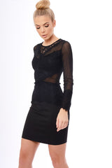 Black Mesh Lace Overlay Detail Midi Dress - Darcey-Dresses