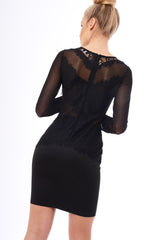 Black Mesh Lace Overlay Detail Midi Dress - Darcey-Dresses