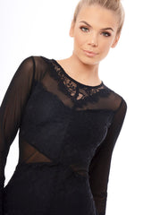 Black Mesh Lace Overlay Detail Midi Dress - Darcey-Dresses