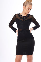 Black Mesh Lace Overlay Detail Midi Dress - Darcey-Dresses