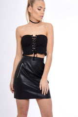 Black Mesh Lace Up Frill Bandeau Top - Gisella-Tops