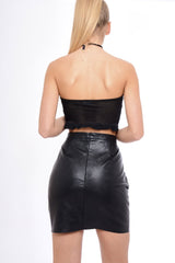 Black Mesh Lace Up Frill Bandeau Top - Gisella-Tops