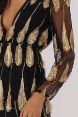 Black Mesh Layer Feather Playsuit - Miranda-Playsuits