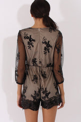 Black Mesh Layer Sequin Playsuit - Rowan-Playsuits