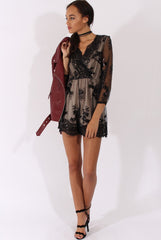 Black Mesh Layer Sequin Playsuit - Rowan-Playsuits