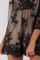 Black Mesh Layer Sequin Playsuit - Rowan-Playsuits