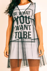 Black Mesh Layered T-Shirt Dress - Naida-Dresses