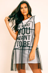 Black Mesh Layered T-Shirt Dress - Naida-Dresses