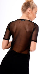 Black Mesh Lion Embroidered Top - Kourtney-Tops