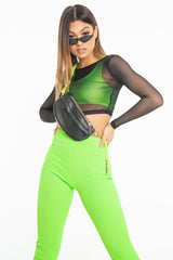 Black Mesh Long Sleeve Crop Top - Presley-Crop Tops