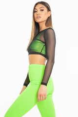 Black Mesh Long Sleeve Crop Top - Presley-Crop Tops