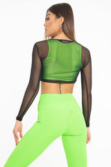 Black Mesh Long Sleeve Crop Top - Presley-Crop Tops